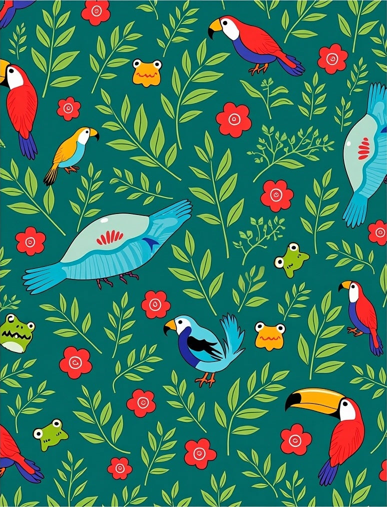 Tropical Birds and Frogs Foliage Rug