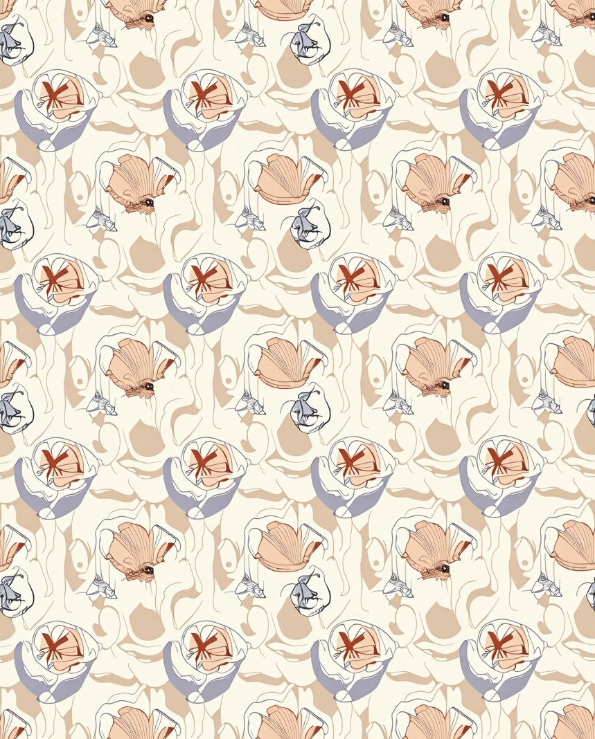 Pale Coral Abstract Floral Swirl Rug