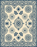 Deep Blue Sunburst Cream Textile Rug