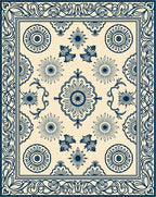Deep Blue Sunburst Cream Textile Rug