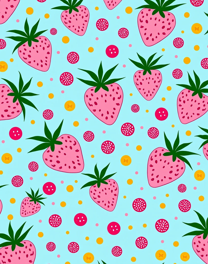 Playful Pink Strawberry Polka Dot medley Rug