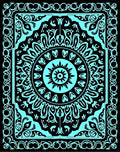 Aqua Black Intricate Medallion Border Rug