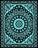 Aqua Black Intricate Medallion Border Rug