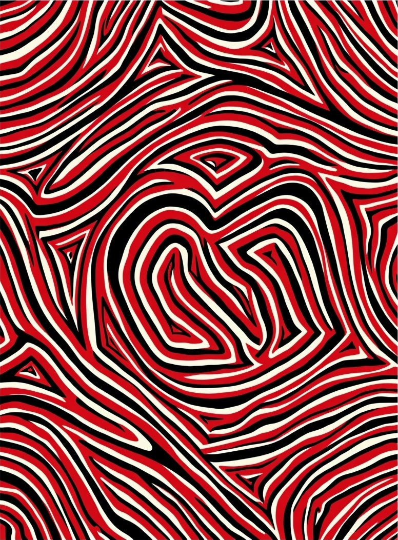Bold Red Cream Swirling Lines Rug