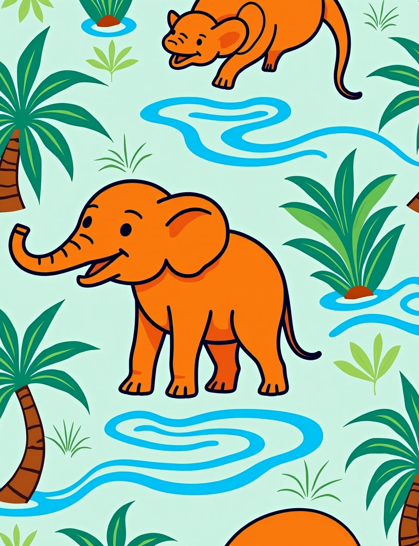 Orange Elephant With Palm Trees Rug