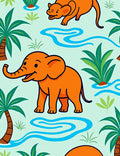 Orange Elephant With Palm Trees Rug