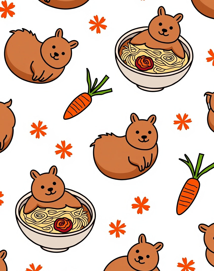 Cute Brown Bear Noodle Bowl Carrot Rug