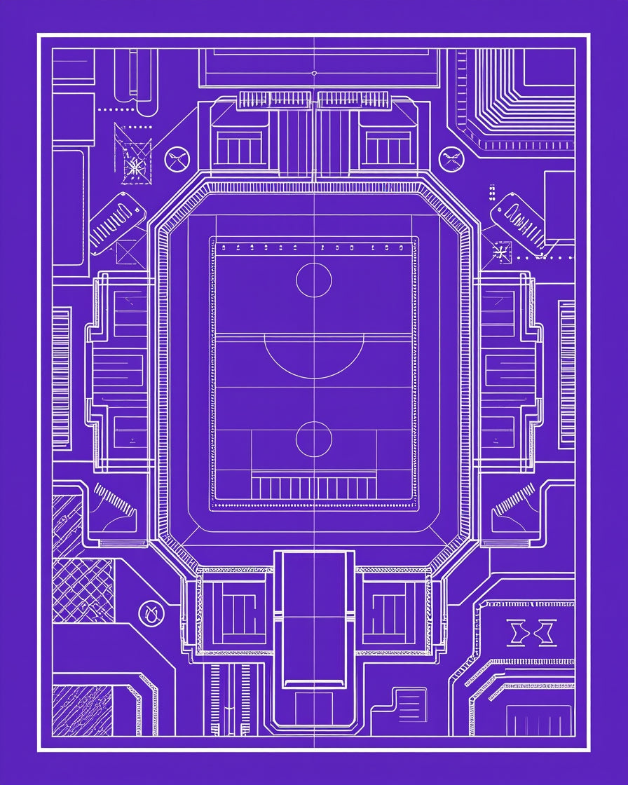 Blue Stadium Blueprint Geometric Lines Rug