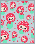 Cute Red Mushroom Characters With Hearts Rug