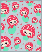 Cute Red Mushroom Characters With Hearts Rug