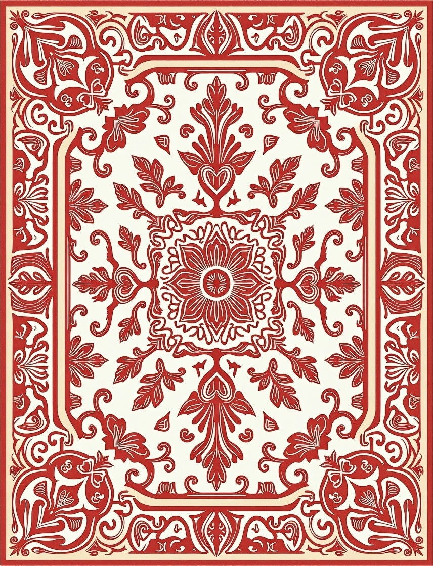 Cardinal Red Floral Symmetry Rug