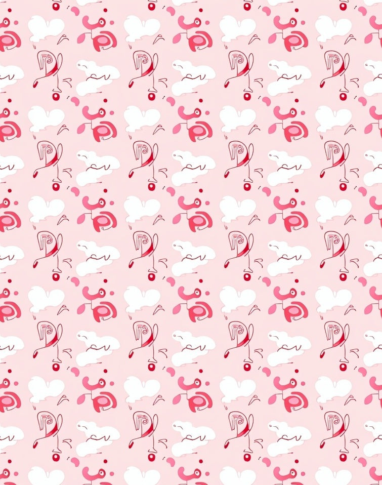 Pink Contemporary Abstract Line Drawing Faces Rug