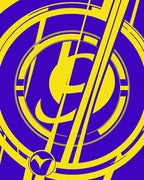 Bold Yellow Over Purple Abstract Circular Rug