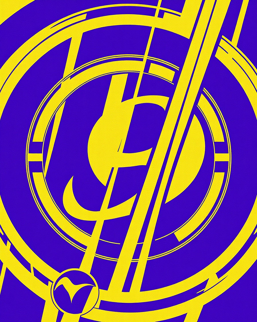 Bold Yellow Over Purple Abstract Circular Rug