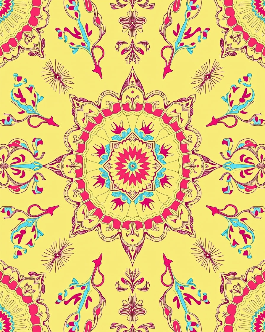 Vibrant Yellow Pink Mandala Flourish Rug