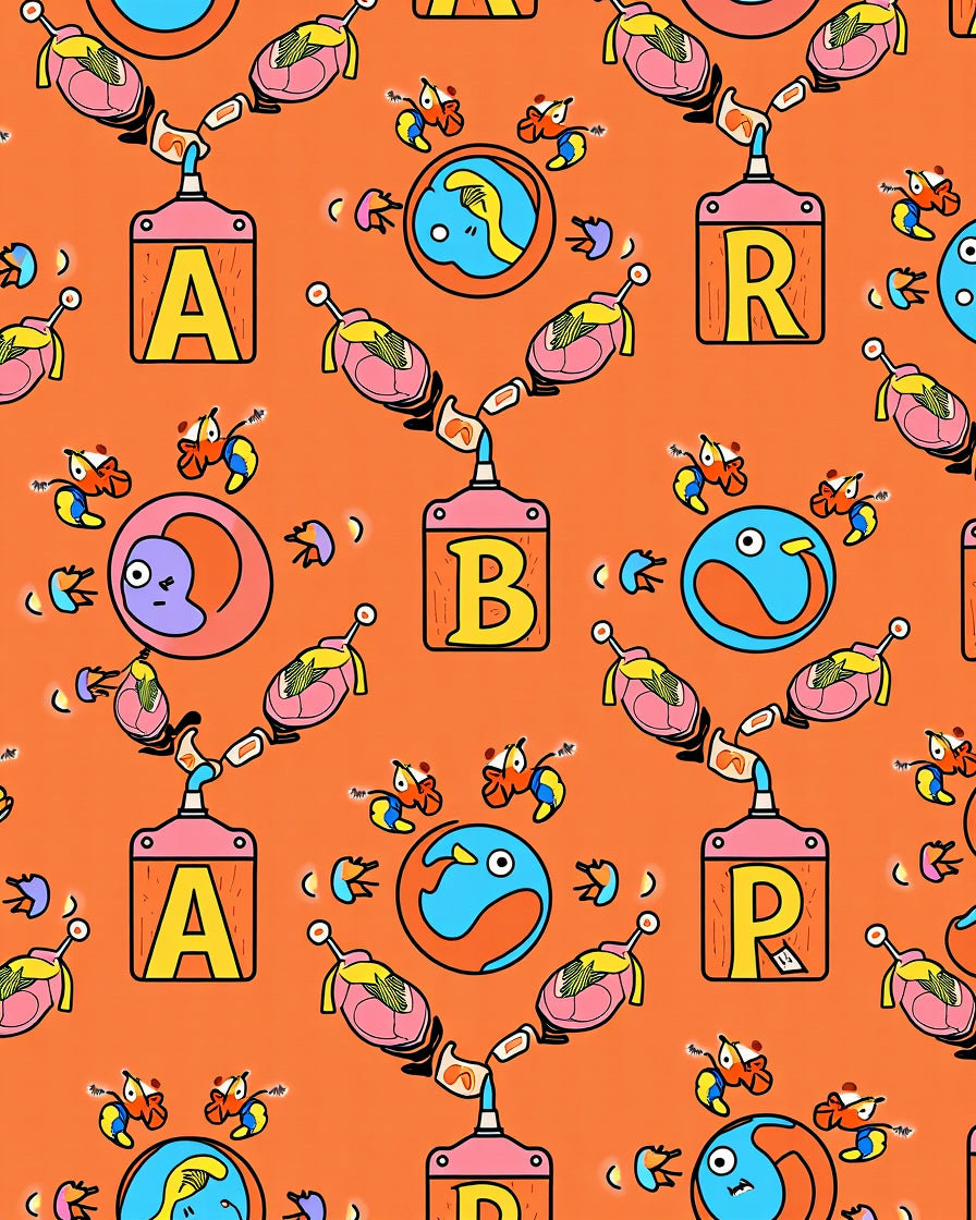 Playful Orange Creature Alphabet Circuit Rug