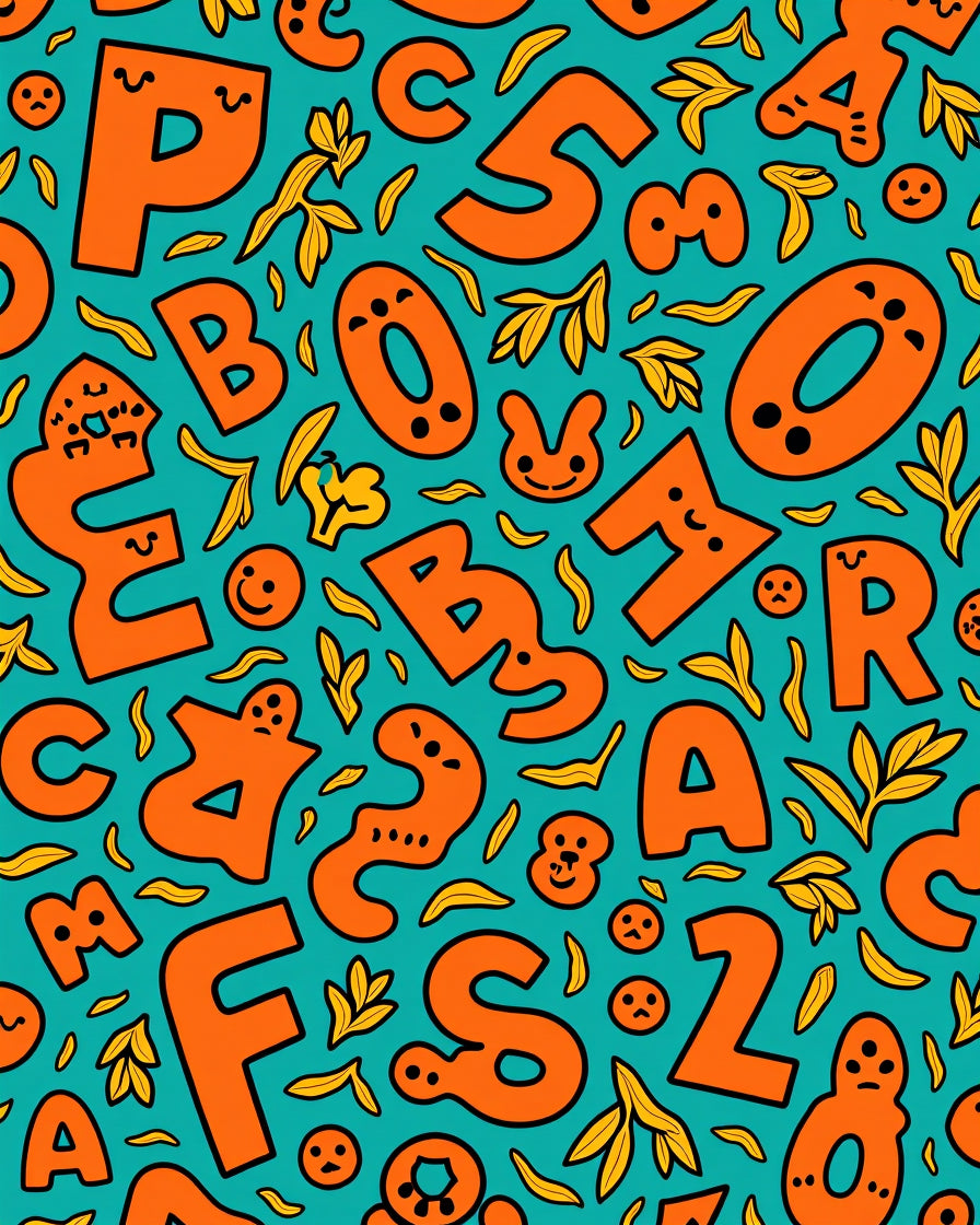 Playful Orange Alphabet Teal Collage Rug