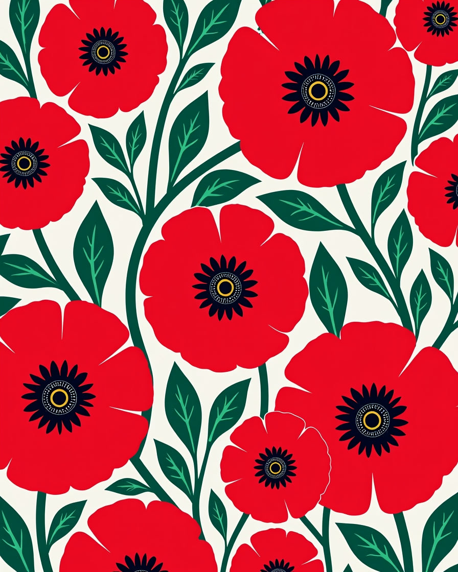 Crimson Poppy Blossom Floral Garden Rug