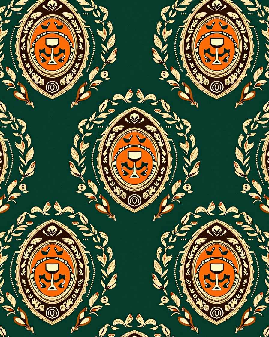 Emerald Orange Oval Laurel Wreath Rug
