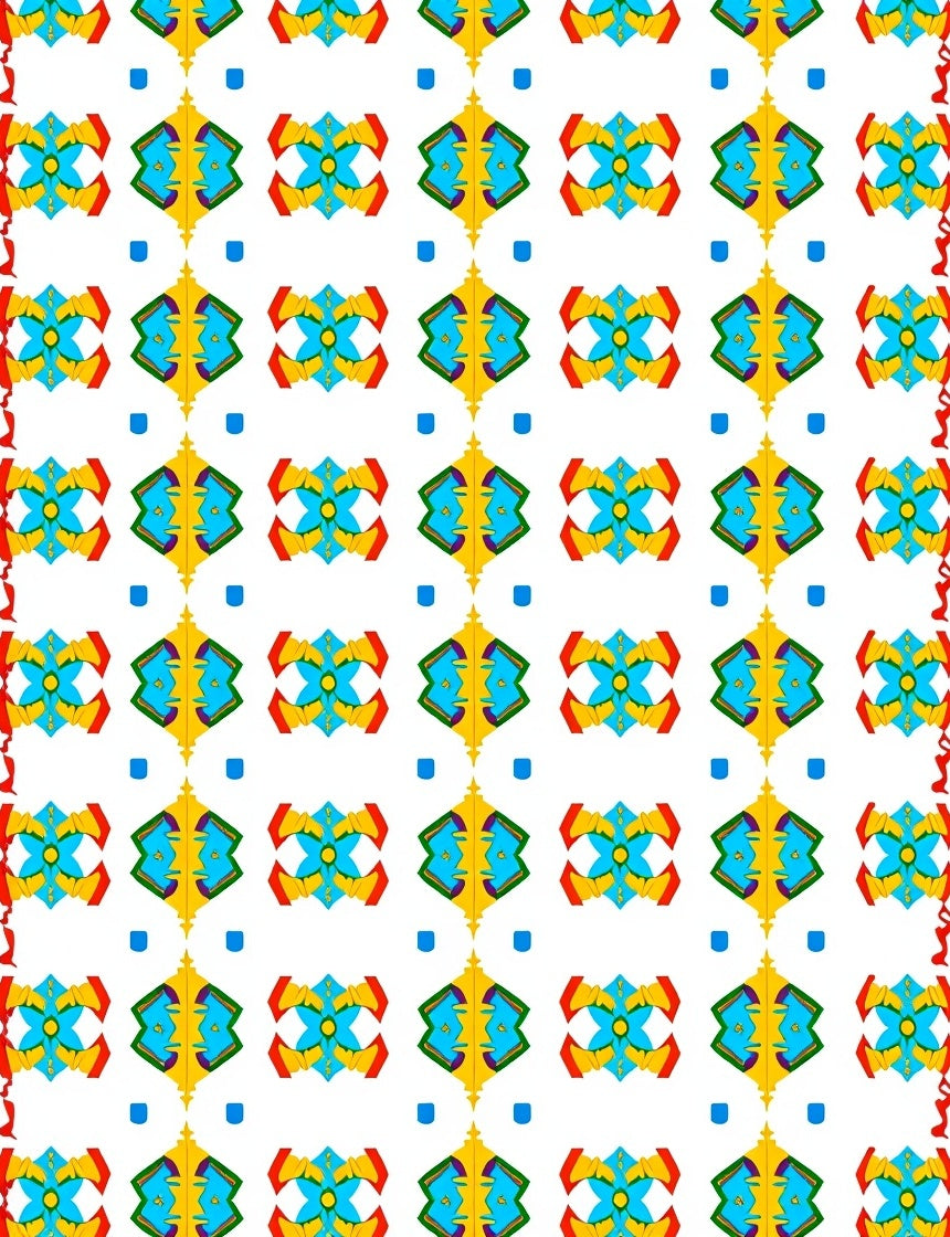 Vibrant Yellow Blue Geometric Kaleidoscope Rug