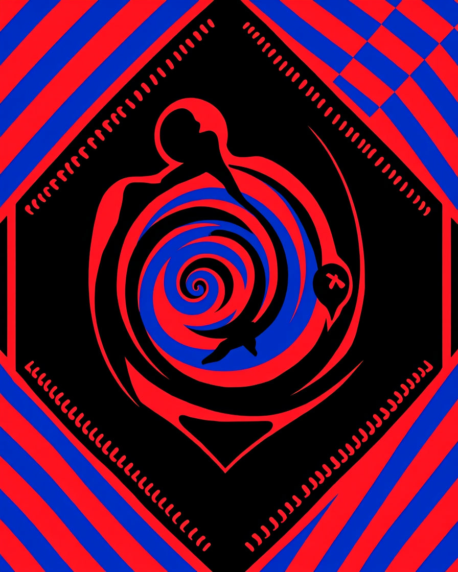 Spiritual Red Blue Swirl Figure Icon Rug