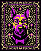 Vibrant Purple Yellow Canine Portrait Rug