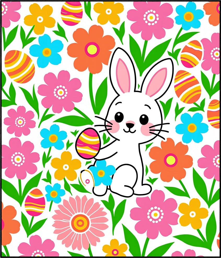 Happy Easter Bunny Floral Egg Rug