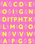 Vibrant Yellow Alphabet Letters Pink Rug