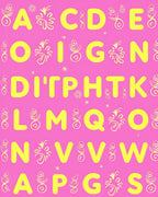 Vibrant Yellow Alphabet Letters Pink Rug