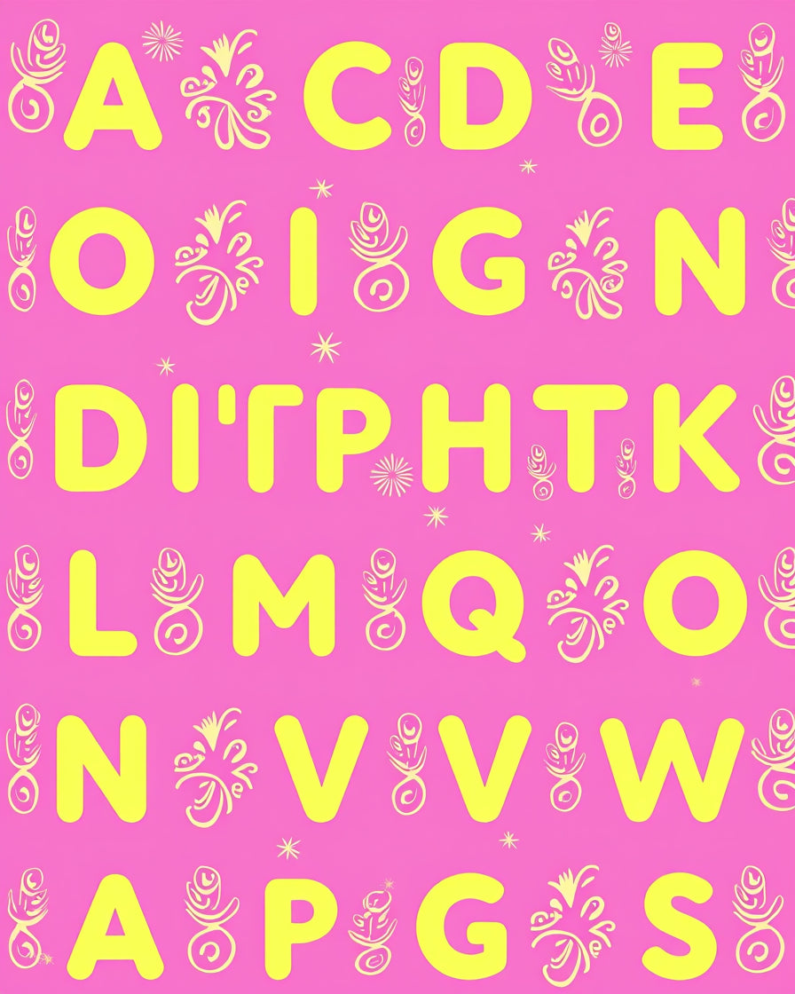 Vibrant Yellow Alphabet Letters Pink Rug