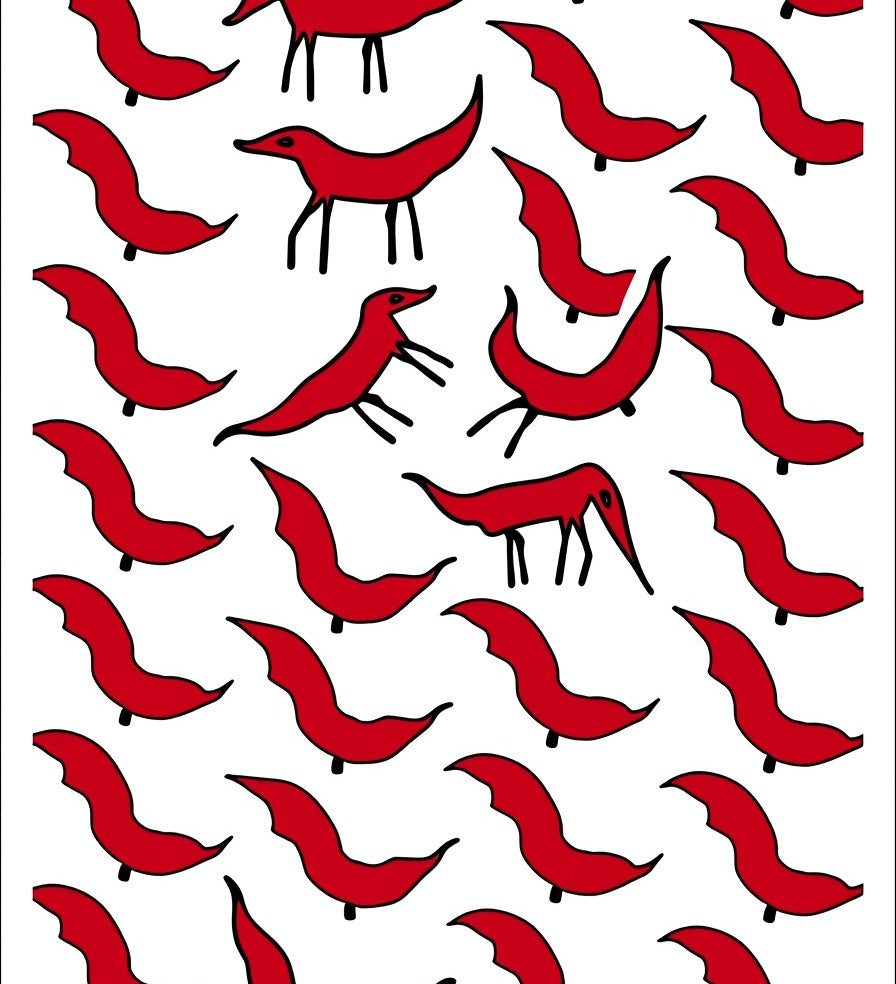 Red Whimsical Animals Scattered Rug