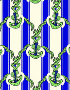 Nautical Green Anchor Blue Stripes Rug