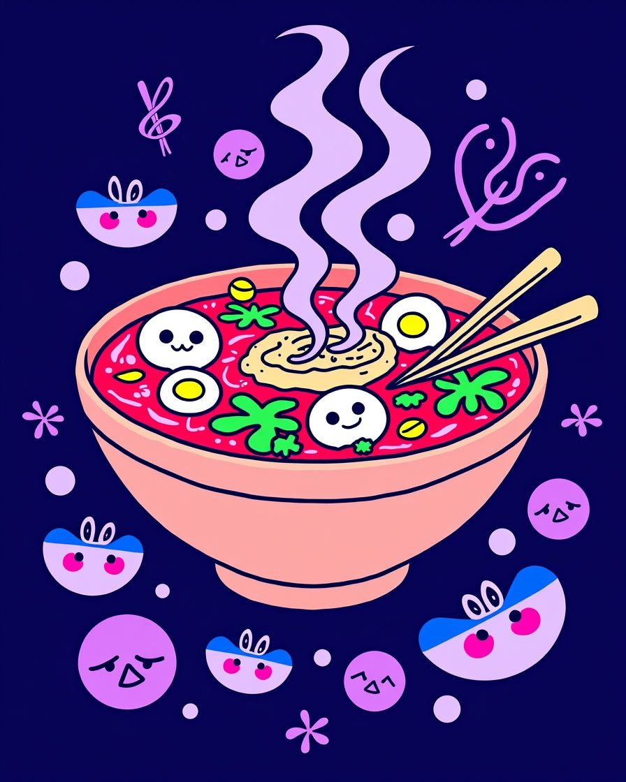 Cute Kawaii Noodle Bowl Characters Rug