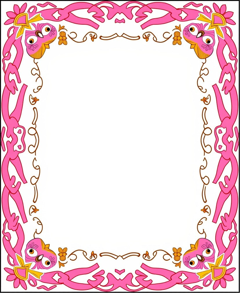 Pink Owl Floral Border Accent Rug