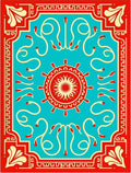 Crimson Aqua Abstract Floral Medallion Rug