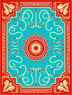 Crimson Aqua Abstract Floral Medallion Rug