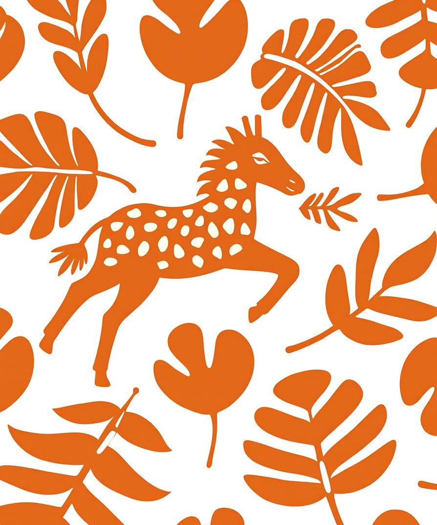 Orange Abstract Giraffe Foliage Rug