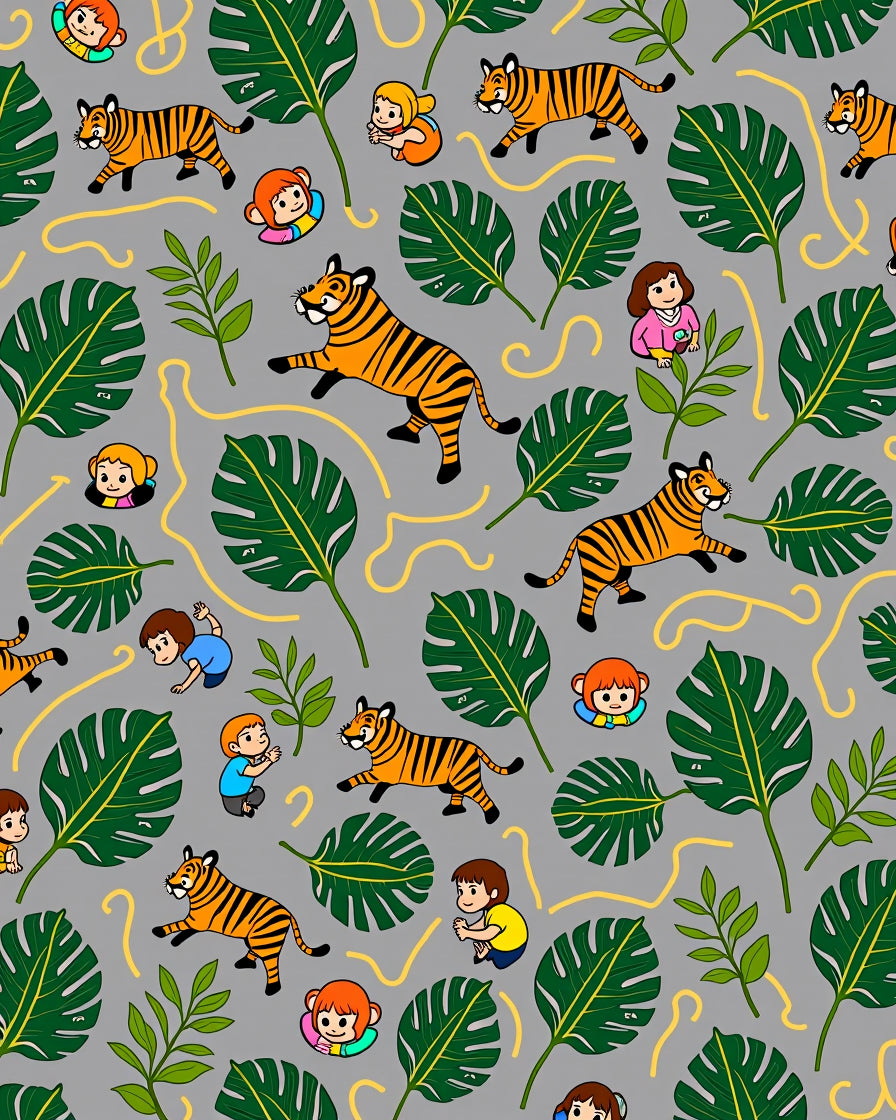 Playful Orange Tigers With Green Leaves Rug