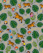Playful Orange Tigers With Green Leaves Rug