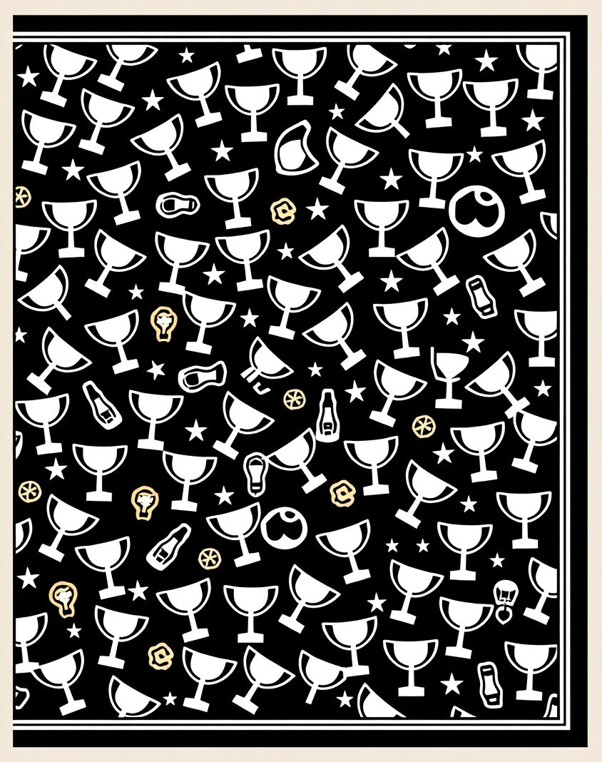 Black Trophy And Star Scatter Rug