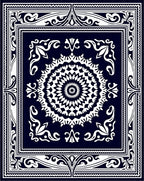 Navy White Intricate Mandala Border Rug