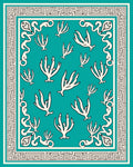 Turquoise Coral Medallion Border Rug