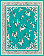 Turquoise Coral Medallion Border Rug