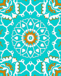 Teal White And Gold Floral Mandala Rug