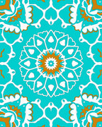 Teal White And Gold Floral Mandala Rug