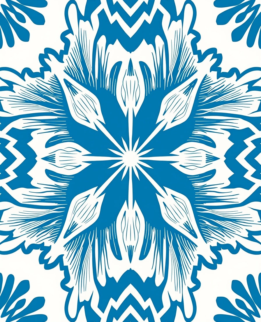 Bold Blue Sunburst Floral Medallion Rug