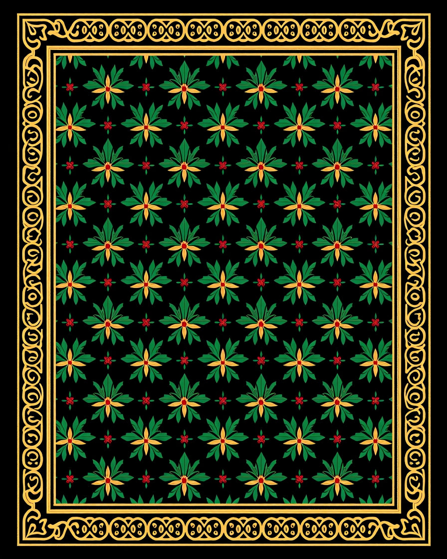Rich Green Floral Medallion Bordered Rug