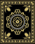 Golden Blue Circular Floral Border Rug