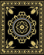 Golden Blue Circular Floral Border Rug