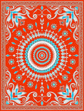 Vibrant Red Blue Mandala Floral Rug